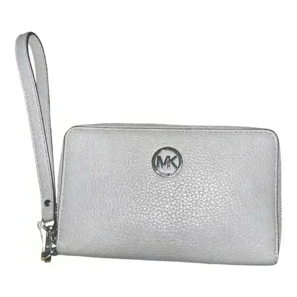 Michael Kors Gray Pebble Leather Zip Around Wristlet - Picture 1 of 8